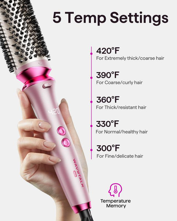 Wavytalk Heatwave Pro Ionic Thermal Brush Set - Achieve Salon-Quality Shine & Effortless Blowouts with Interchangeable Brushes for All Hair Lengths - Stylish Pink Design