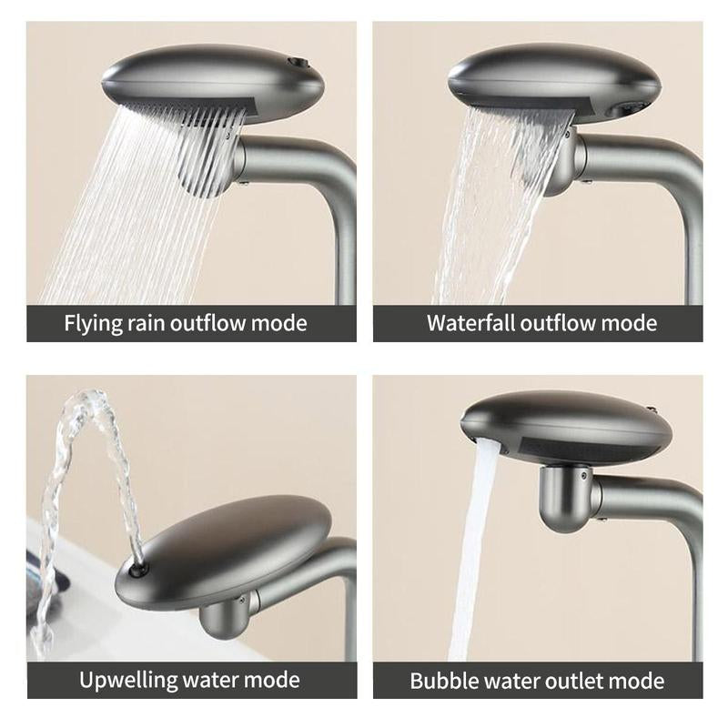 Versatile 4-Mode Splash-Proof Rotatable Stainless Steel Bathroom Faucet - Modern Waterfall Design for Stylish Home Accessories
