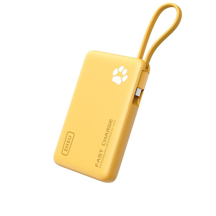 INIU Pawgo 45W Power Bank, Portable Charger, Slimmest 10000Mah Power Bank with Build in USB-C Cable, 45W PD Fast Charging USB C In&Out Battery Pack, External Phone Charger for Iphone 16 15 14 13 12 11 Samsung S24 S23 S22 S21 Google Etc Compact Handy