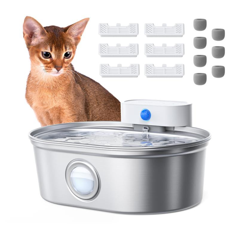 Uahpet Cordless Stainless Steel Cat Water Fountain - 67Oz/2L Easy-Clean Battery-Operated Pet Dispenser