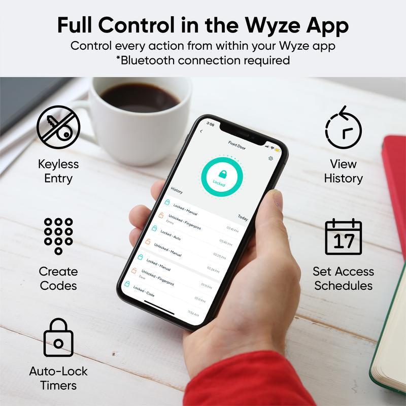 Wyze Lock Bolt - Smart Fingerprint Keyless Deadbolt with Bluetooth Control, Weatherproof Auto-Lock Security Solution