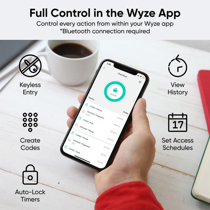 Wyze Lock Bolt - Smart Fingerprint Keyless Deadbolt with Bluetooth Control, Weatherproof Auto-Lock Security Solution