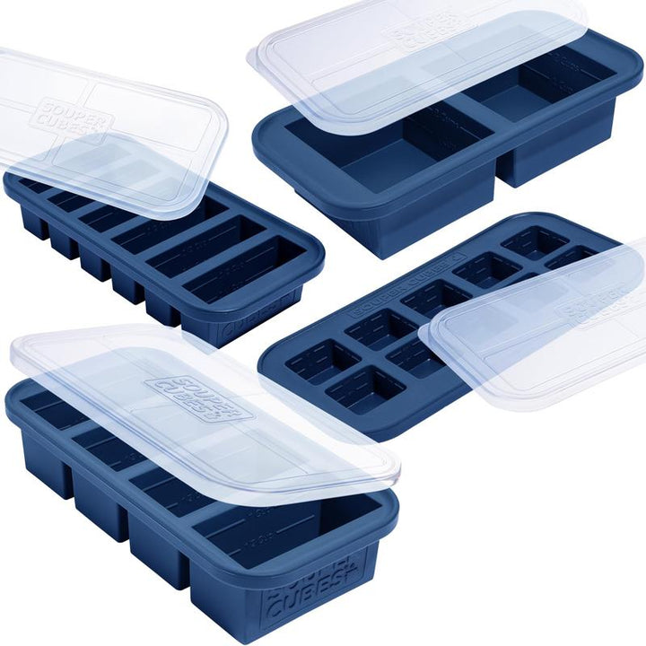 Souper Cubes Ultimate Kitchen Gift Set - Versatile 4 Pack Silicone Freezer Trays (1 Cup, 2 Cup, 1/2 Cup & 2 Tbsp)