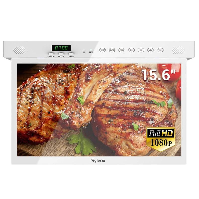 SYLVOX 15.6" Smart TV - Under Cabinet Design, Google TV, 1080P FHD, Wifi & Bluetooth for Kitchen, Bedroom, RV Camper