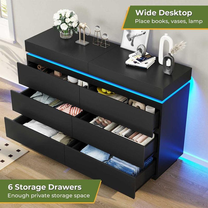 Sikaic Modern LED Dresser with Charging Station & Sliding Drawers - Stylish Storage Tower for Bedroom Organization