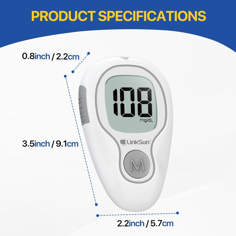 Linksun Blood Glucose Monitor Kit - Ultimate Home Testing Solution with 100 Test Strips & Lancets, 500 Memory, No Coding, Accurate Mmol/L Results