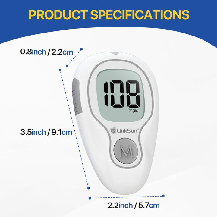 Linksun Blood Glucose Monitor Kit - Ultimate Home Testing Solution with 100 Test Strips & Lancets, 500 Memory, No Coding, Accurate Mmol/L Results