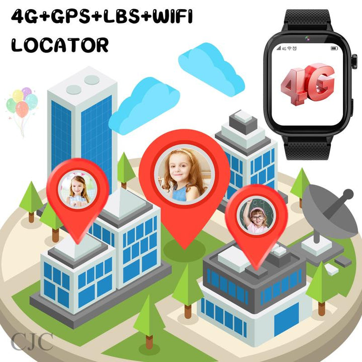 CJC Kids Smartwatch with Built-In GPS, SOS Emergency Call Button, Two-Way Talk Function, Camera, 47 Educational Games, Tons of Apps to Download Touch Screen Weaved Strap Wearable Smartphone Wristwatch