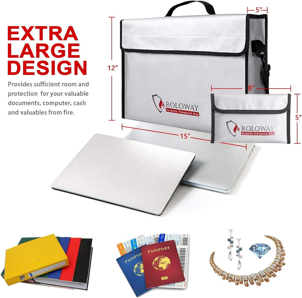 Ultimate Fireproof & Water Resistant Document and Money Bag - Secure Protection for Cash, Valuables & Passports (15 x 12 x 5 Inches) with Silicone Coating & Zipper Closure