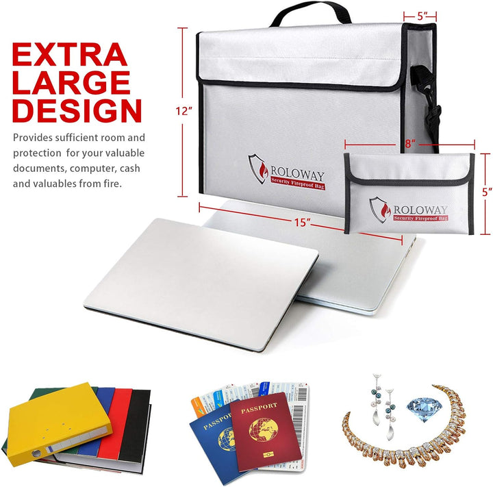 Ultimate Fireproof & Water Resistant Document and Money Bag - Secure Protection for Cash, Valuables & Passports (15 x 12 x 5 Inches) with Silicone Coating & Zipper Closure