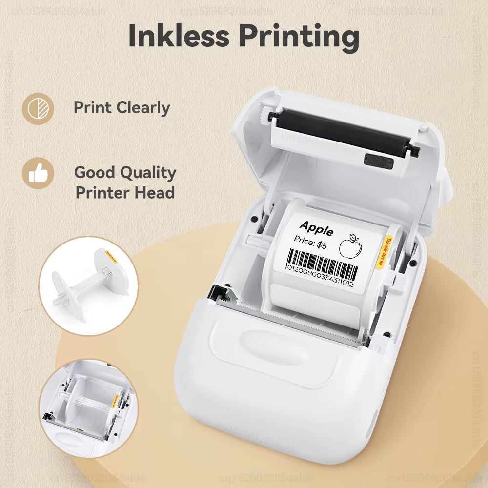 Compact Bluetooth Mini Label Printer - Inkless Thermal Adhesive Sticker & Barcode Maker P50