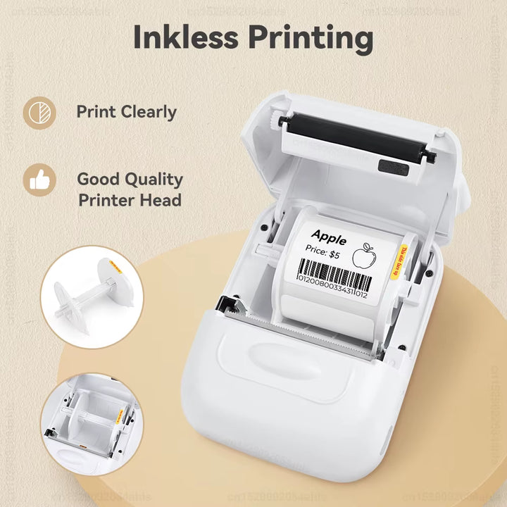Compact Bluetooth Mini Label Printer - Inkless Thermal Adhesive Sticker & Barcode Maker P50