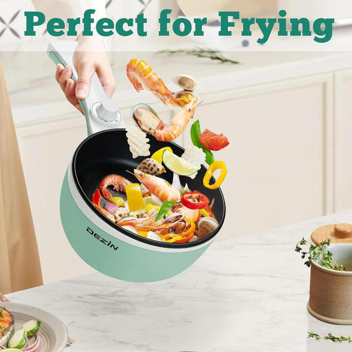 Dezin Spring Sales Electric Pot, Non-Stick Sauté Pan, Mini Electric Fondue Pot for Cheese, Stir Fry, Roast, Steam with Power Adjustment, Perfect for Ramen, Steak, Pink (Egg Rack Included)