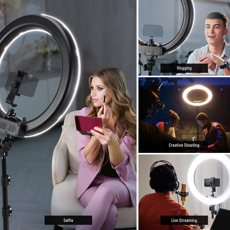 NEEWER 18" LED Ring Light Kit - Adjustable Stand, Dimmable Lighting & Phone Holder for Makeup, Vlogging, Photography & Live Streaming
