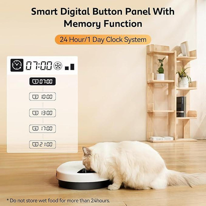 Ubpet 5-Meal Automatic Cat Feeder with Cooling Technology - Timed Feeding for Wet & Dry Food, 24-Hour Freshness