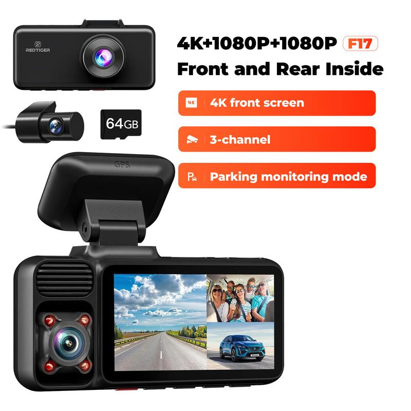 REDTIGER F7NP Dash Cam - 4K Front & 2.5K Rear, Wi-Fi & GPS, 3.16" IPS Screen, Night Vision, 170° Wide Angle, 24H Parking Mode