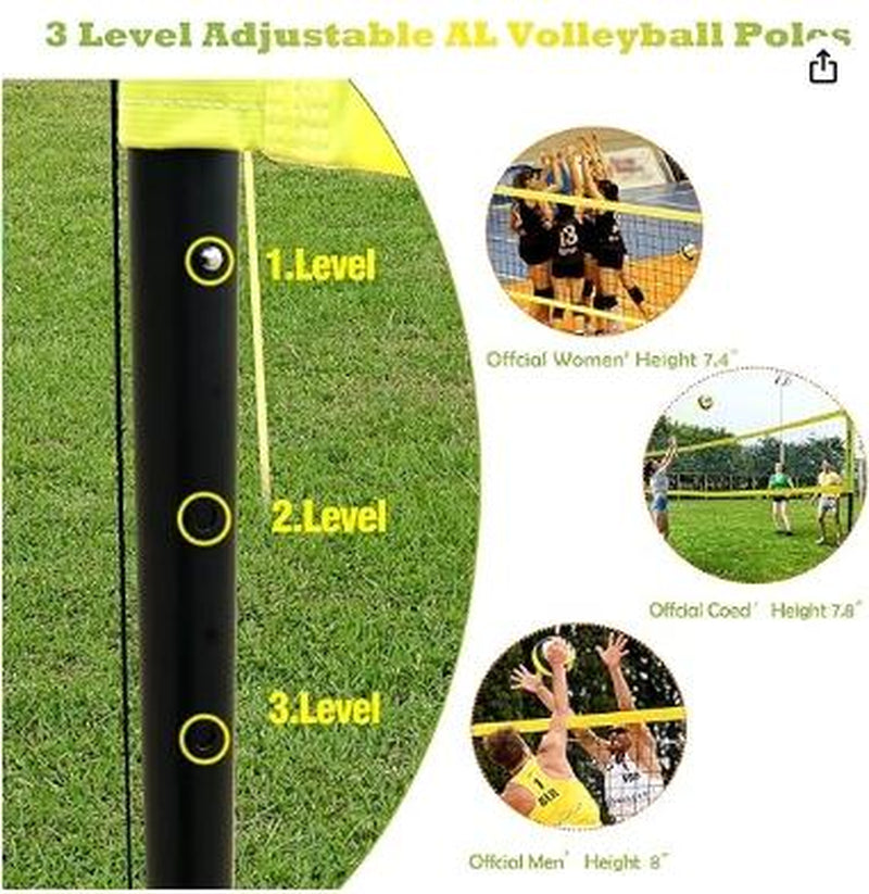 NQV Premium Heavy Duty Outdoor Volleyball Net Set - Adjustable Height Aluminum Poles, Anti-Sag System, Pump & Carrying Bag Included!