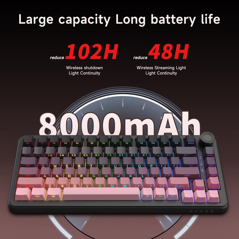 AJAZZ AK820 MAX plus Upgraded Wireless Mechanical Keyboard,Creamy Budget Keyboard, Bt5.0/2.4Ghz/Usb-C Gaming Keyboard with 5 Layers of Padding, Flexible Cut PCB, 8000Mah, FR4 Board, RGB Backlight, for Win/Mac