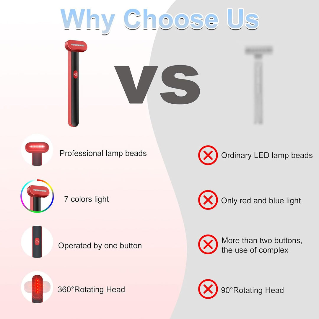 Revitalize Your Skin with the Ultimate 7-in-1 LED Red Light Therapy Wand for Face and Neck - Featuring Thermal, Vibration, and Massage Benefits!