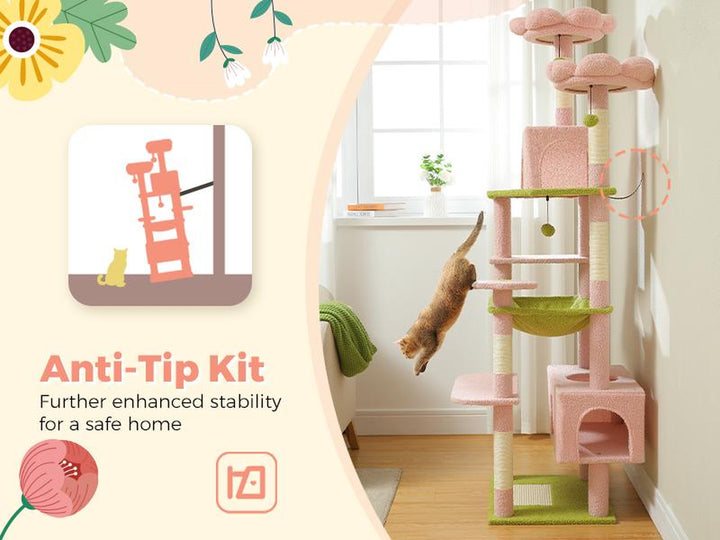 Luxurious 72-Inch Flower & Cactus Cat Tree with Scratching Posts, Cozy Perches, and Condos – Perfect Indoor Playground for Your Feline Friend (Gray/Dark Gray/Beige)
