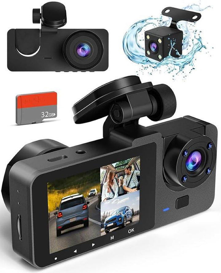 Dash Camera for Cars,4K Full UHD Car Camera Front Rear with Free 32GB SD Card,Built-In Super Night Vision,2.0'' IPS Screen,170°Wide Angle,Wdr, 24H Parking Mode, Loop Recording，Driving Recorder，Keep on Driving，Trafficcamera，Dashcam，Dash Cam Videos 4K