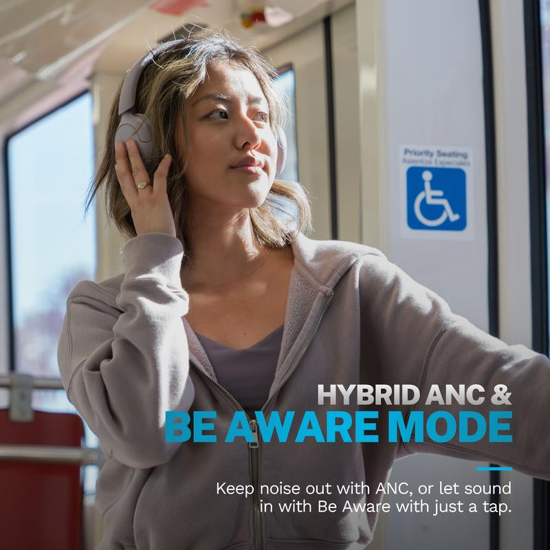JLab Go Lux Active Noise Cancelling On-Ear Headphones - 70+ Hours Bluetooth, Hybrid ANC, Be Aware Mode & Spatial Audio for Android