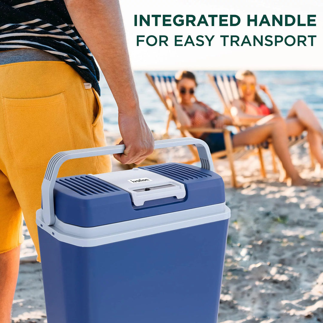 Versatile 24L Portable Thermoelectric Cooler & Warmer - 12V Plug-In, 40°-130°F Temp Range, Perfect for Drinks (Blue)