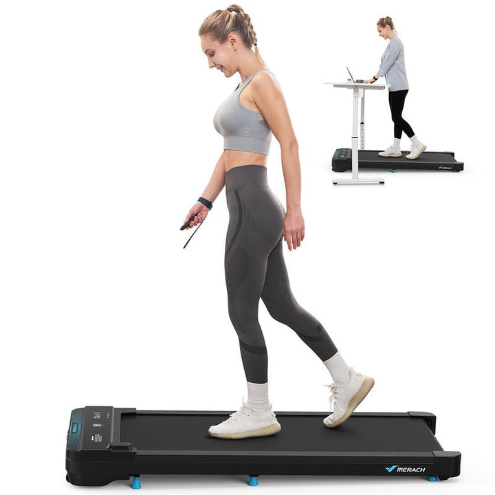 MERACH 2-in-1 Under Desk Treadmill - Low-Noise Walking Pad with Remote Control, Perfect for Walking and Jogging, 265lbs Capacity