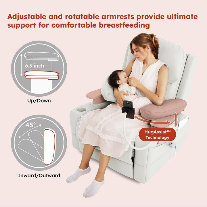 Adjustable Armrest Electric Glider Recliner Nursery Rocking Chair with USB Port & Storage - FSC Certified Comfort for Your Baby's Room