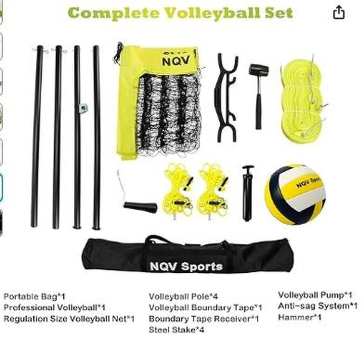 NQV Premium Heavy Duty Outdoor Volleyball Net Set - Adjustable Height Aluminum Poles, Anti-Sag System, Pump & Carrying Bag Included!