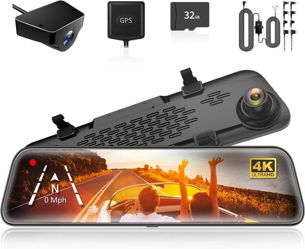 WOLFBOX G840S 12" 4K Mirror Dash Cam - Dual Cameras, Night Vision, GPS & 32GB Card - Ultimate Backup Camera for Cars & Trucks - Perfect Father's Day Gift!