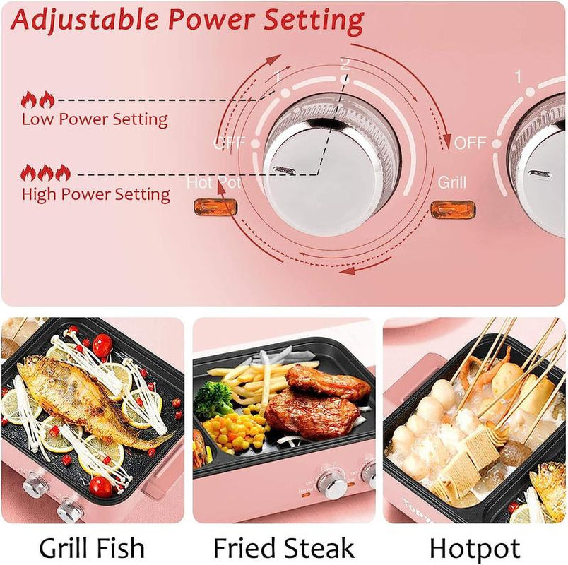 Topwit 2-in-1 Electric Hot Pot & Grill - Non-Stick Indoor Cooker for Steaks, Shabu Shabu, Noodles & Korean BBQ with Dual Temperature Control