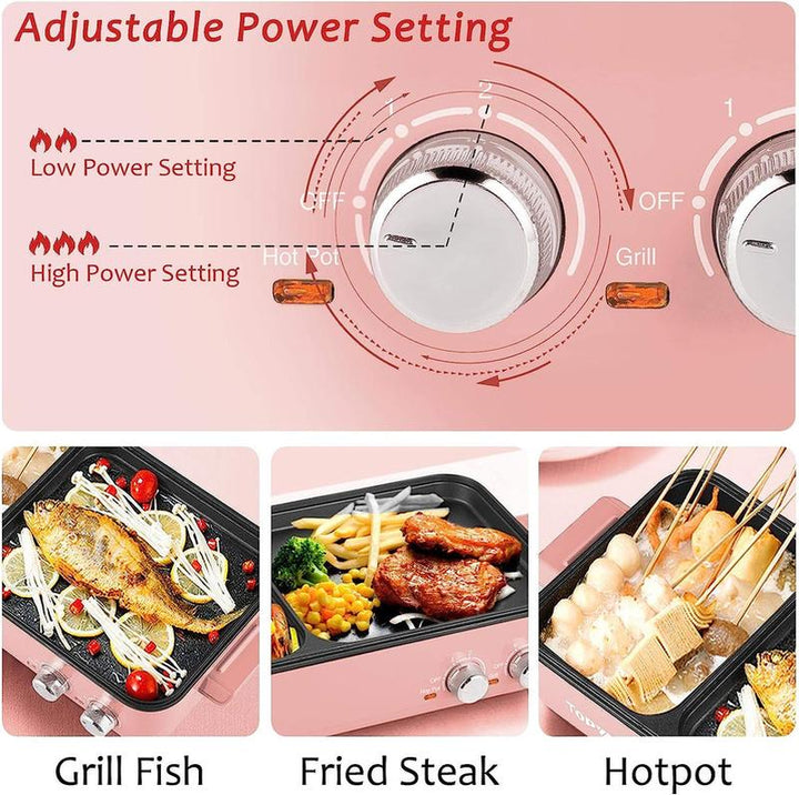 Topwit 2-in-1 Electric Hot Pot & Grill - Non-Stick Indoor Cooker for Steaks, Shabu Shabu, Noodles & Korean BBQ with Dual Temperature Control
