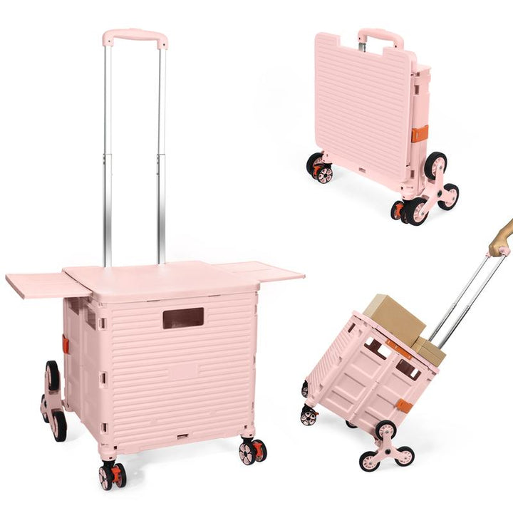 SELORSS BY10C Foldable Utility Cart with Stair Climbing Wheels - Collapsible Rolling Crate with Magnetic Lid and Telescopic Handle for Easy Transport and Storage