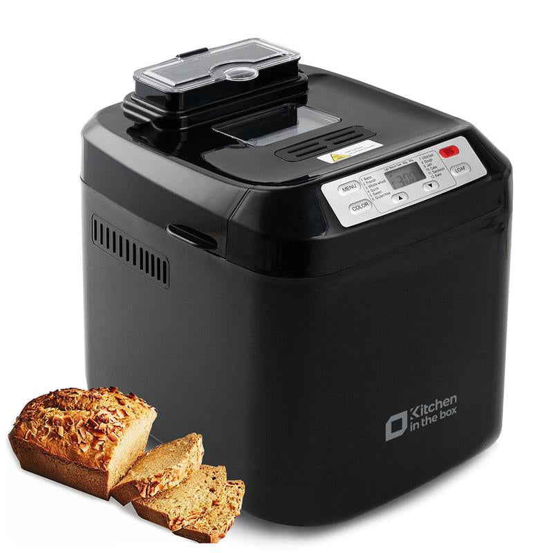 Premium 12-in-1 Automatic Bread Maker - 2LB Capacity, Auto Fruit & Nut Dispenser, Gluten-Free Options, 13-Hour Timer, 1-Hour Keep Warm, 3 Crust Colors - Sleek White Design