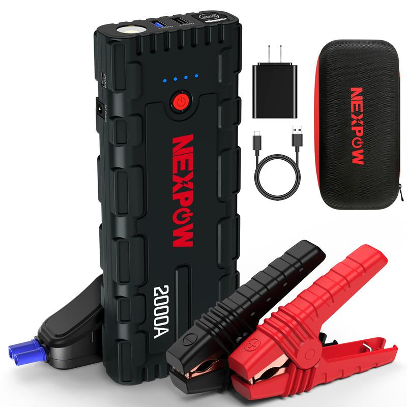 NEXPOW 2000A Portable Car Jump Starter - Powerful 12V Booster for 7.0L Gas & 6.5L Diesel Engines with USB Quick Charge 3.0 & LED Light
