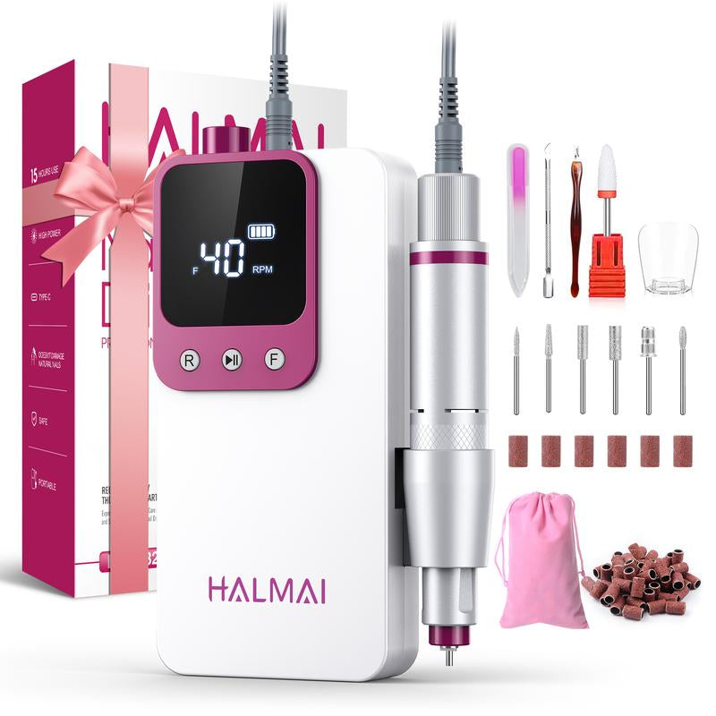 HALMAI Ultra Power Cordless Nail Drill - Professional Electric File for Acrylic & Gel Nails, Vibration-Free with 10-Second Gel Removal, Dark Grey