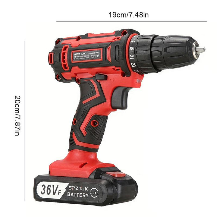 SPZTJK 128-Piece 36V Lithium-Ion Cordless Drill & Tool Set – Ultimate Power Drill Kit with Battery & Charger for DIY Enthusiasts & Homeowners - Ideal Gift for Home Improvement Projects (Red)