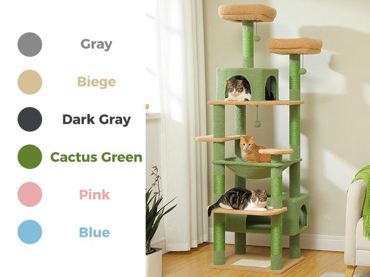 Luxurious 72-Inch Flower & Cactus Cat Tree with Scratching Posts, Cozy Perches, and Condos – Perfect Indoor Playground for Your Feline Friend (Gray/Dark Gray/Beige)