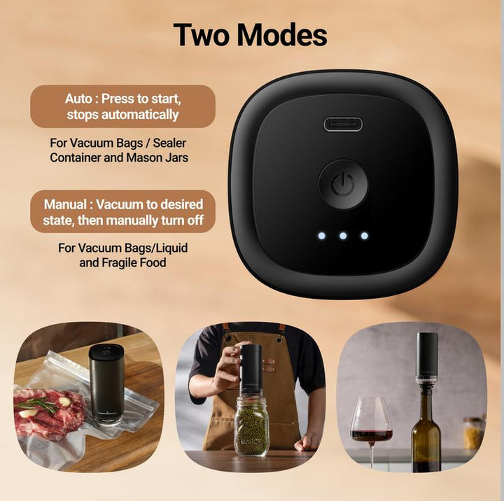 Thermomaven Cordless Handheld Vacuum Food Sealer Kit, Patented 4-In-1 High-Efficient Automatic Vacuum System for Vacuum Sealer Bags, Mason Jar, Storage Box Containers and Wine Stoppers, Included 10X Reusable Mason Jar Lids, Fathersdaygift