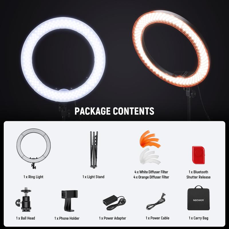 NEEWER 18" LED Ring Light Kit - Adjustable Stand, Dimmable Lighting & Phone Holder for Makeup, Vlogging, Photography & Live Streaming