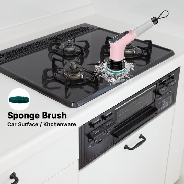 Revitalize Your Cleaning Routine This Summer! Dovety Pink Electric Spin Scrubber with 8 Brush Heads, 2 Speeds & Adjustable Handle - Perfect for Bathroom, Kitchen, Tub, Tile & Floor!