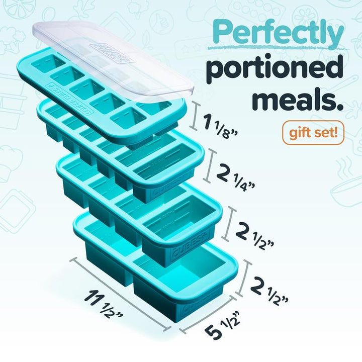 Souper Cubes Ultimate Kitchen Gift Set - Versatile 4 Pack Silicone Freezer Trays (1 Cup, 2 Cup, 1/2 Cup & 2 Tbsp)