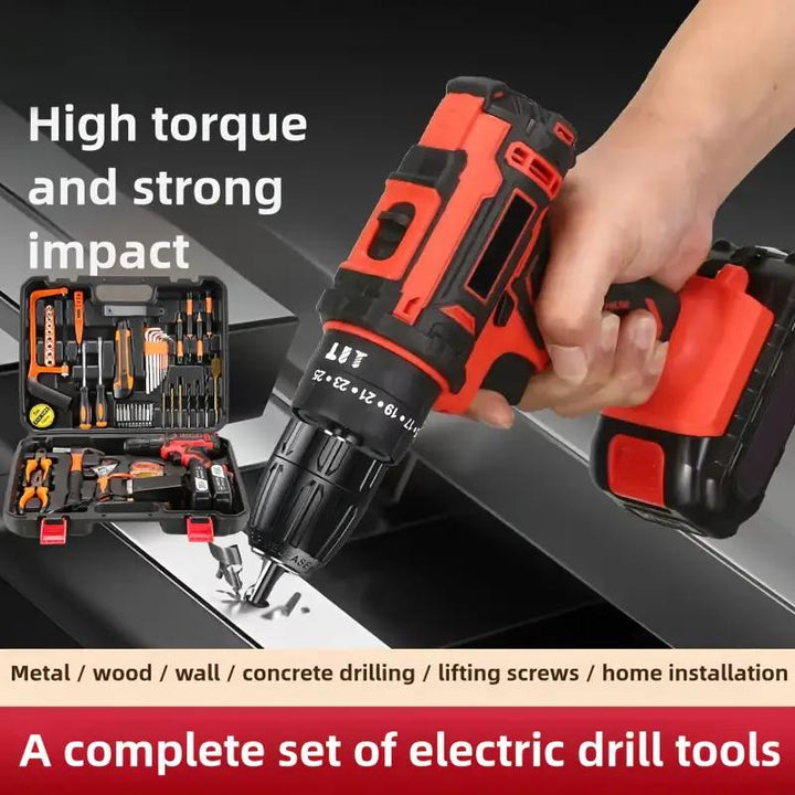 SPZTJK 128-Piece 36V Lithium-Ion Cordless Drill & Tool Set – Ultimate Power Drill Kit with Battery & Charger for DIY Enthusiasts & Homeowners - Ideal Gift for Home Improvement Projects (Red)
