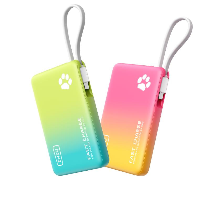INIU Pawgo 45W Power Bank, Portable Charger, Slimmest 10000Mah Power Bank with Build in USB-C Cable, 45W PD Fast Charging USB C In&Out Battery Pack, External Phone Charger for Iphone 16 15 14 13 12 11 Samsung S24 S23 S22 S21 Google Etc Compact Handy