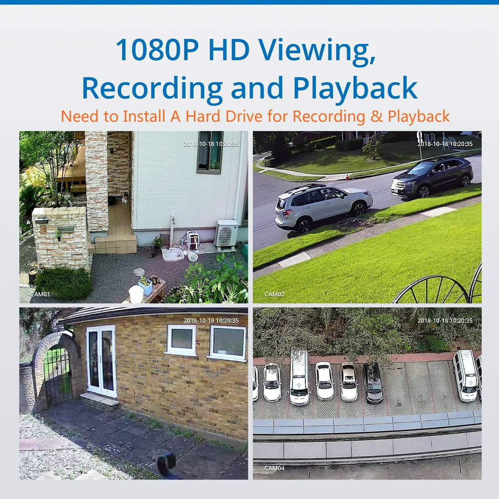 4CH 1080P Full HD Wired Security Camera System - Complete with 4 Night Vision Bullet Cameras & Hassle-Free Plug & Play Setup!