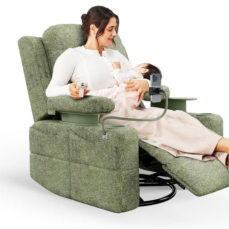 Adjustable Armrest Electric Glider Recliner Nursery Rocking Chair with USB Port & Storage - FSC Certified Comfort for Your Baby's Room