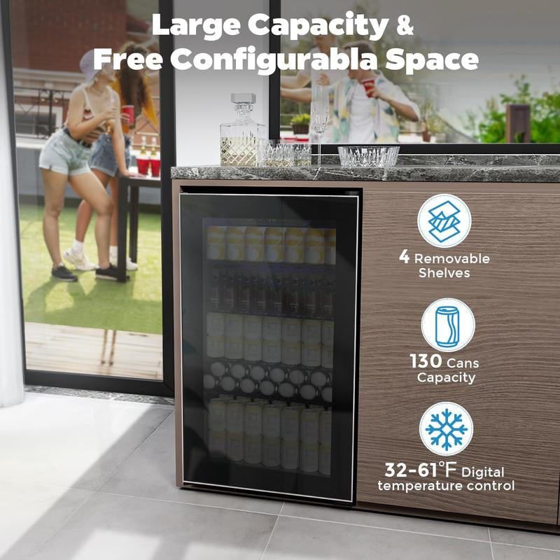 COWSAR Mini Beverage Refrigerator - 48-130 Can Capacity, Digital Display, Adjustable Temperature, Perfect for Home, Office, Garage & Game Room, 1.3-3.2 Cu.Ft