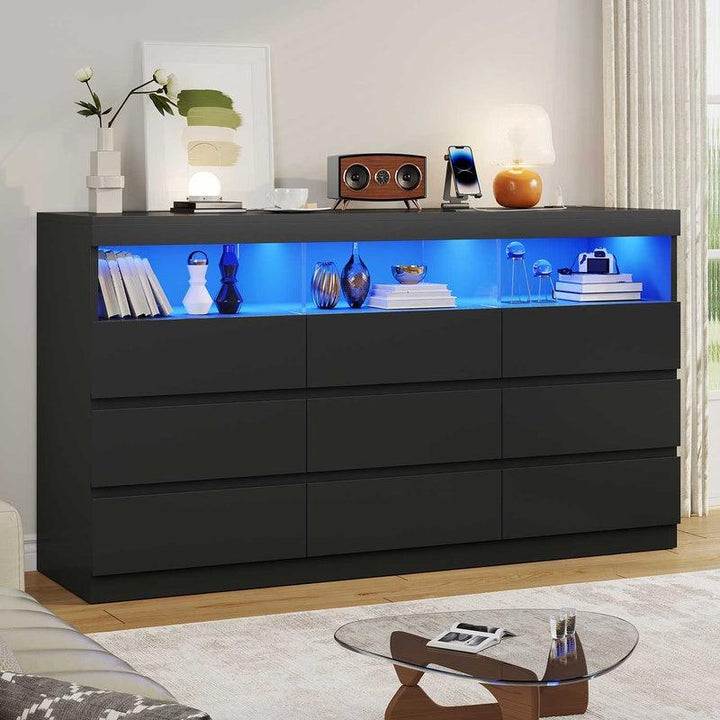 Modern Sikaic 9-Drawer Dresser Chest with LED RGB Lights – Stylish Bedroom Storage Solution
