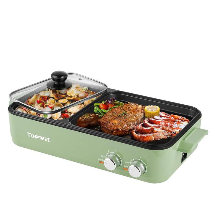 Topwit 2-in-1 Electric Hot Pot & Grill - Non-Stick Indoor Cooker for Steaks, Shabu Shabu, Noodles & Korean BBQ with Dual Temperature Control